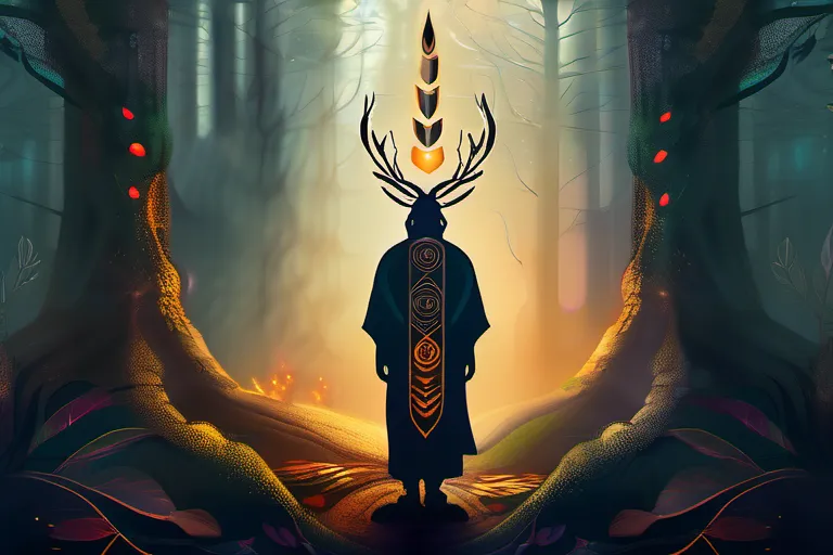 A serene forest scene with a shaman standing in the foreground, symbolizing the exploration of alternative belief systems. - Alternatives to Religion