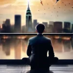 A thoughtful atheist contemplating a question mark against a backdrop of a city skyline. - atheism morality