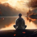 A person contemplating in a serene, nature-filled environment, symbolizing the search for meaning outside of religion. - meaning without religion