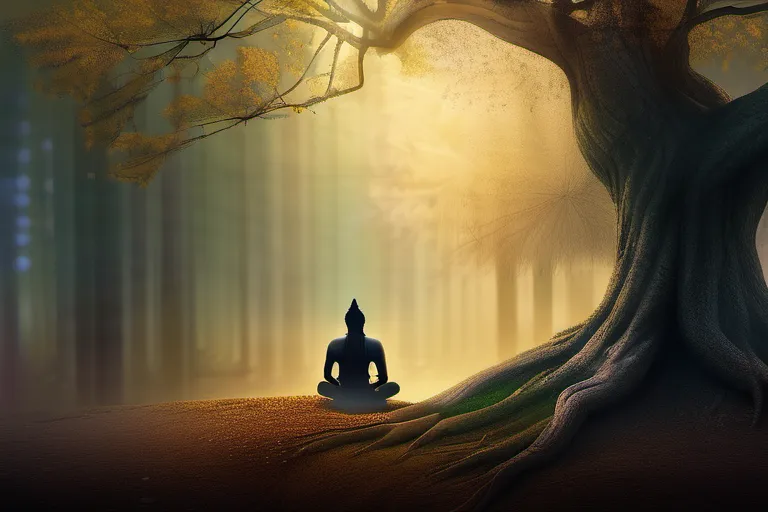 A serene forest scene with a solitary figure meditating under a tree, symbolizing the exploration of spirituality outside of organized religion. - spirituality without religion