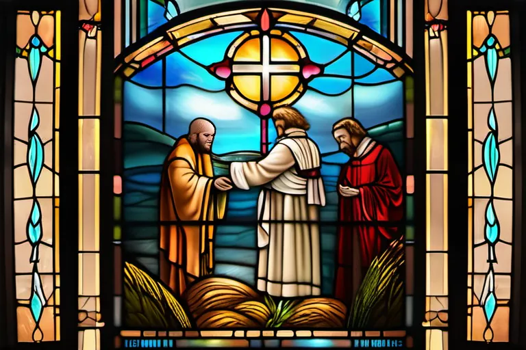 A stained-glass window depicting a baptism scene, symbolizing the centrality of baptism in Baptist beliefs. - Baptist Beliefs