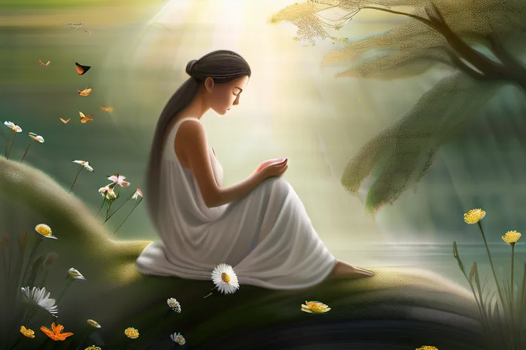 A serene image of a woman in contemplation, surrounded by nature, symbolizing the connection between Marguerite Porete's teachings and the natural world. - Marguerite Porete