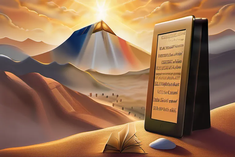 A stylized depiction of Mount Sinai with tablets of the Ten Commandments, symbolizing the revelation of Moses' teachings to the Israelites. - Moses Monotheism