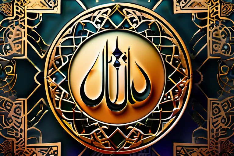 A stylized image of the Arabic word for God, 'Allah', with intricate patterns and calligraphy. - Islamic beliefs, Allah, core beliefs