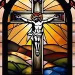 A serene image of a stained-glass window depicting Jesus and the cross, symbolizing salvation in Christianity. - salvation in christianity