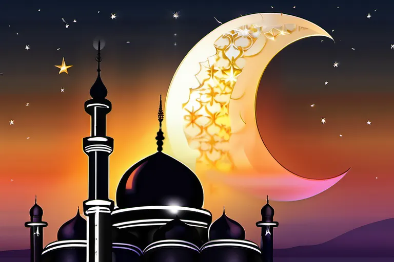 A beautiful mosque with a crescent moon and star, symbolizing Shia Islam, against a sunset backdrop. - Shia Islam beliefs