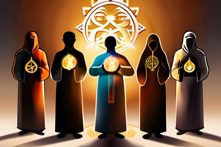 A diverse group of people standing together, each holding a symbol representing one of the major world religions. - religion, beliefs, Christianity, Islam, Hinduism, Buddhism, Judaism