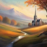 A captivating cover image featuring a serene landscape with a church spire in the distance, symbolizing the intersection of nature and faith in Brandon Sanderson's life. - Brandon Sanderson Mormon