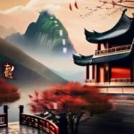 An image depicting a traditional Chinese temple with mountains in the background, symbolizing the connection between humans and the spiritual realm in Confucianism. - Confucianism, gods, afterlife