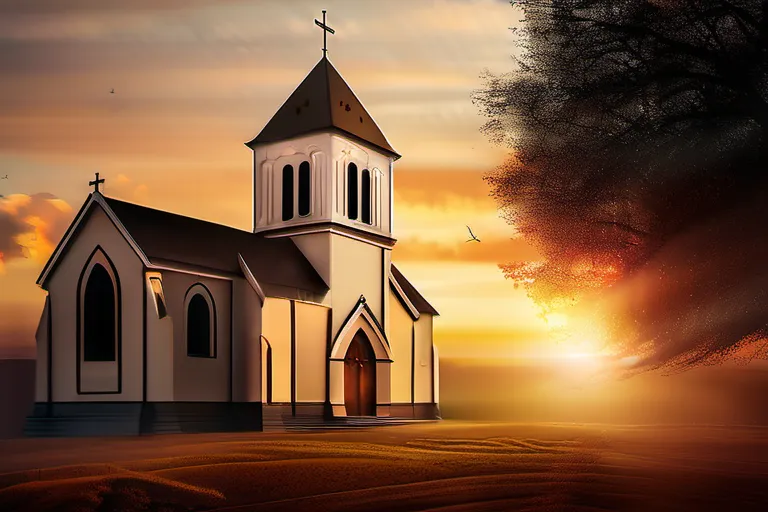 A serene image of a church or cathedral at sunset, symbolizing the enduring presence of devout Christianity throughout history. - devout christianity