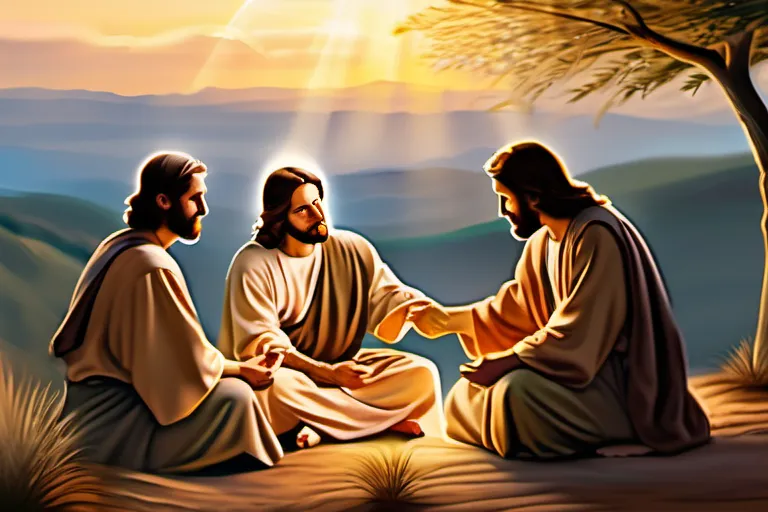 A serene image depicting a peaceful scene from the life of Jesus, such as him teaching his disciples or performing a miracle. - Jesus Religion Overview