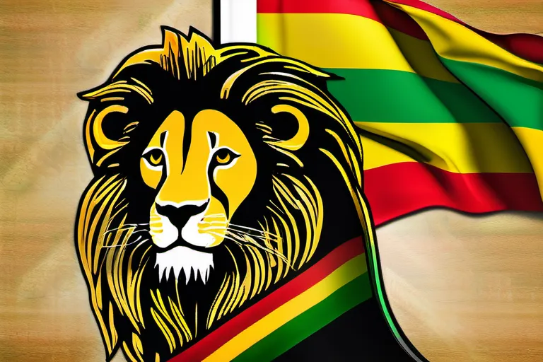 A colorful image featuring the Rastafari flag, a lion, and the Ethiopian Emperor Haile Selassie I. - Rastafarianism beliefs