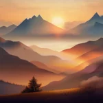 A serene image of a mountain range at sunrise, symbolizing the search for truth and enlightenment. - God Existence