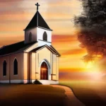 A serene image of a church at sunset, symbolizing the spiritual journey towards Christianity. - convert to Christianity