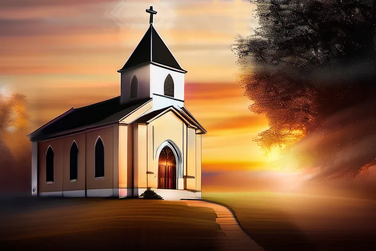 A serene image of a church at sunset, symbolizing the spiritual journey towards Christianity. - convert to Christianity