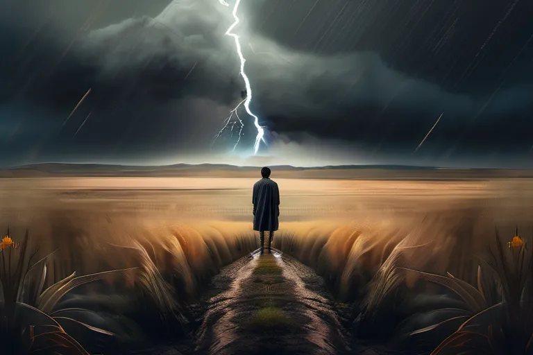 A person standing tall amidst a stormy landscape, symbolizing resilience in the face of religious persecution. - religious persecution coping strategies