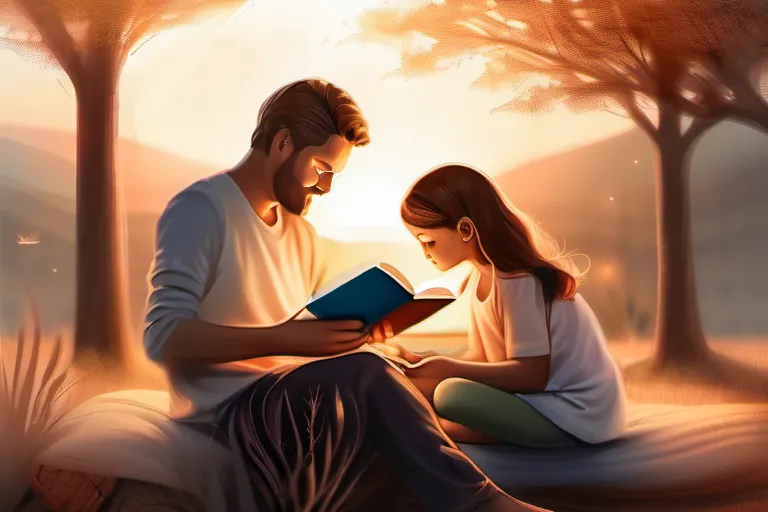 A warm, inviting image of a family sitting together, reading a book about God. - teach children about God