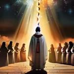 An image depicting a mystical scene with a figure performing a miracle, surrounded by people in awe, symbolizing the exploration of religious miracles. - religious miracles