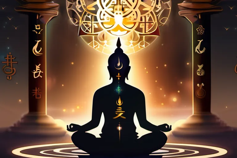 A serene image of a person meditating in a tranquil setting, surrounded by symbols representing various religions. - real clear religion impact modern religious practices