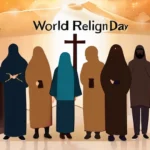 A diverse group of people from different religions standing together under a banner that reads 'World Religion Day 2023'. - World Religion Day 2023 Impact