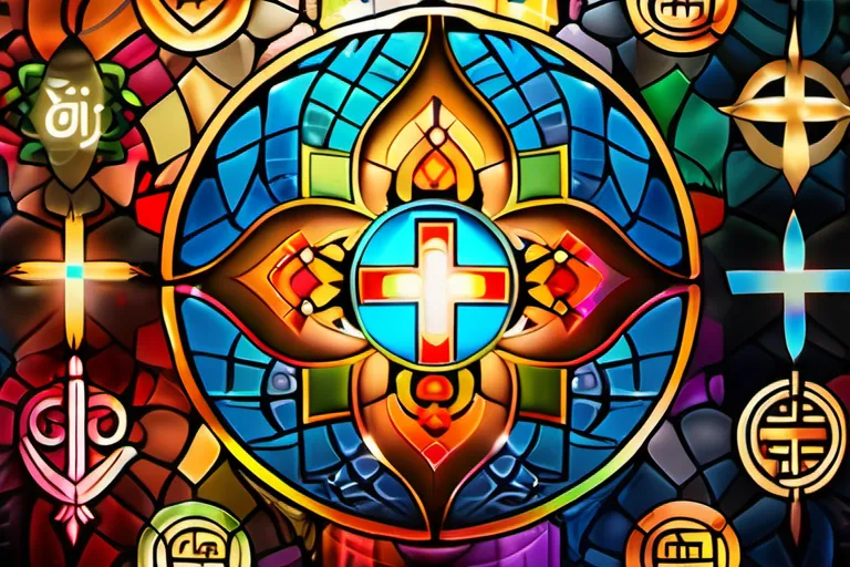 A colorful mosaic of various religious symbols representing different faiths coming together harmoniously. - Religion Definition