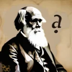 A portrait of Charles Darwin with a question mark overlay. - Charles Darwin Religion