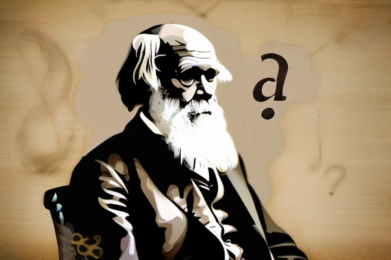 A portrait of Charles Darwin with a question mark overlay. - Charles Darwin Religion