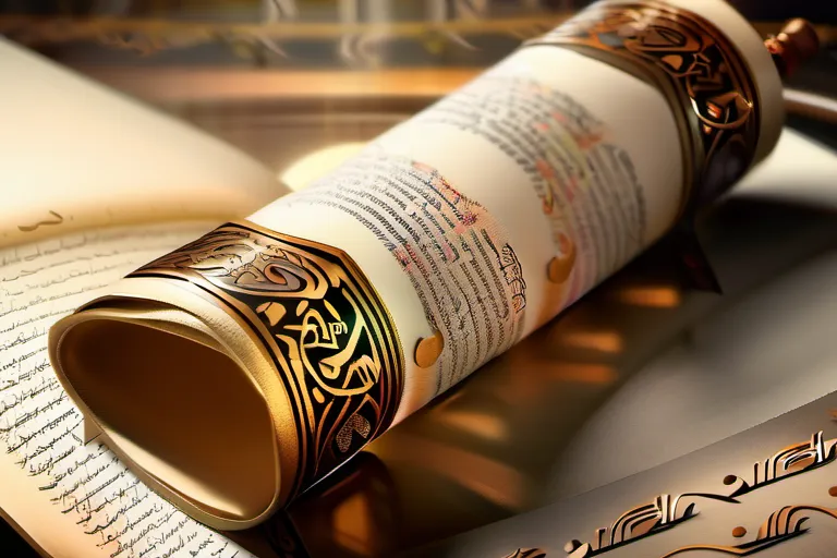 A beautifully illustrated image of a scroll or book with Arabic calligraphy representing Hadith. - Islamic Hadith