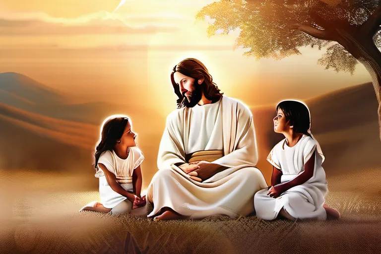 A serene scene depicting Jesus with his family, including siblings. - Jesus siblings