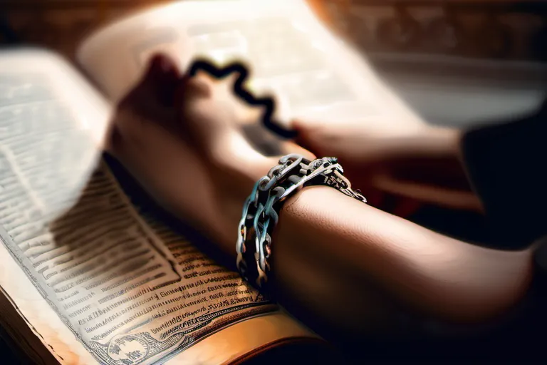 A person holding a religious text with a chain in the background, symbolizing control. - religion control