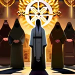 A dynamic image showing a diverse group of people standing together against a backdrop of various religious symbols, symbolizing unity in the face of religious extremism. - religious extremism