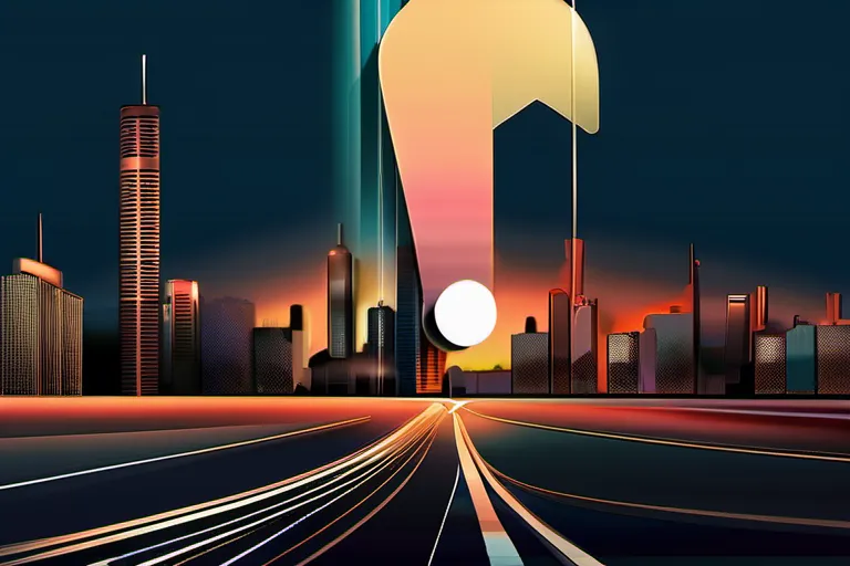 A modern cityscape at dusk with a question mark superimposed over it, symbolizing the intersection of tradition and modernity in the debate about sin. - sin, morality, ethics, contemporary society