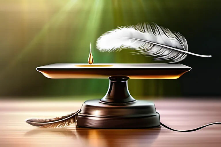 A balanced scale with a feather representing evolution on one side and a handprint representing creationism on the other, symbolizing the delicate balance between science and faith. - evolution vs creationism