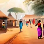 An image depicting a vibrant African village with people participating in religious rituals. - African Traditional Religions