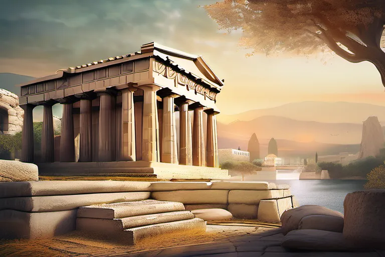 An image depicting a bustling ancient Greek city with temples dedicated to various deities. - Hellenic Paganism