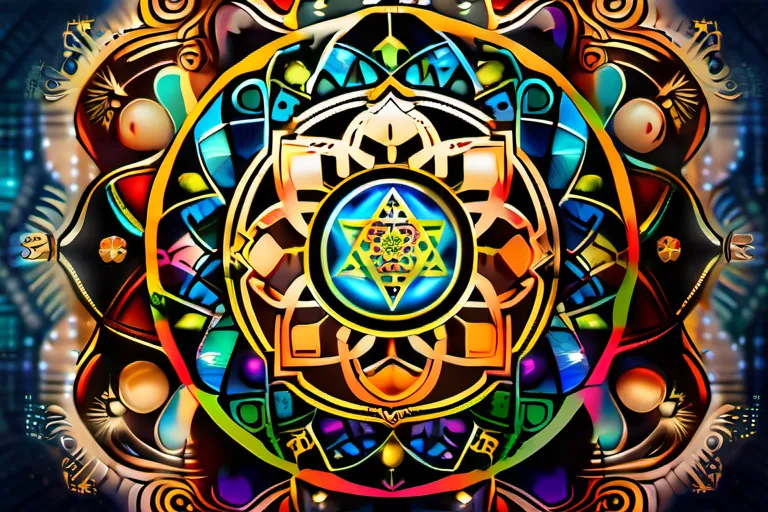 A colorful, intricate mandala representing the interconnectedness of the six major world religions. - world religions