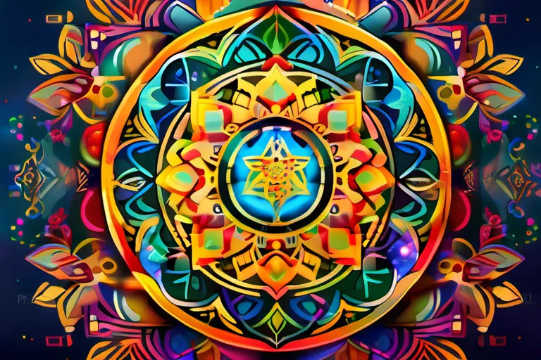 A vibrant, colorful mandala representing the interconnectedness of various new religious movements - new religious movement