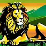 A vibrant image featuring the Lion of Judah, a prominent symbol in Rastafarian culture, against a backdrop of lush green mountains and Ethiopian landscapes. - Rastafarian Bible