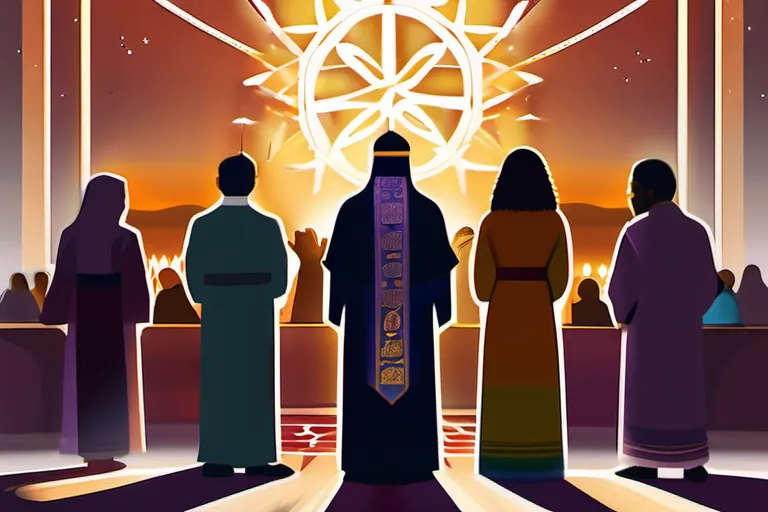 A visually appealing cover image featuring a diverse group of people representing various world religions standing together with a Baptist church in the background. - Baptist Religion vs Other Beliefs