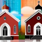 A side-by-side comparison of a Baptist church and another religious building, symbolizing the exploration of differences between Baptist and other beliefs. - Baptist Religion Beliefs