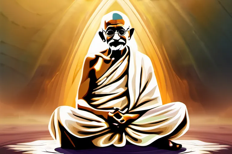 A serene image of Mahatma Gandhi meditating, symbolizing his deep spiritual connection. - Mahatma Gandhi religion comparison