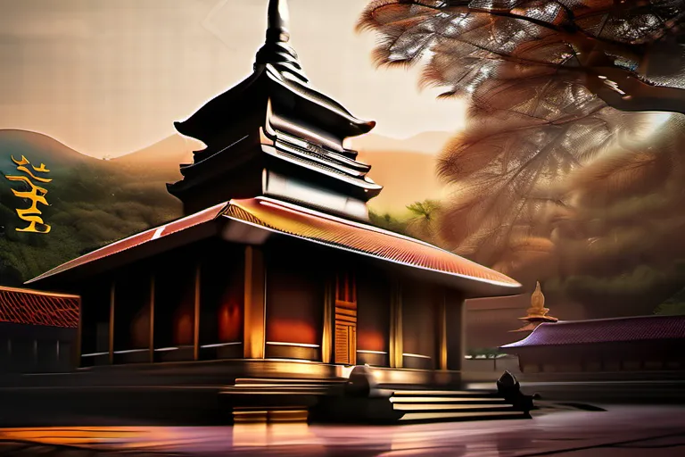 A serene image of a Buddhist temple with two distinct architectural styles representing Mahayana and Theravada Buddhism. - Mahayana vs Theravada Buddhism