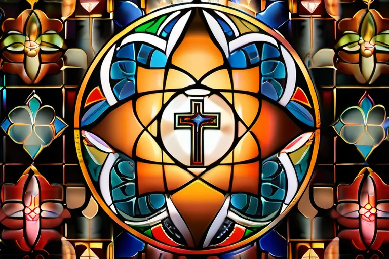 A vibrant, diverse mosaic of religious symbols representing various belief systems. - religion, beliefs, comparison