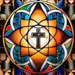 A vibrant, diverse mosaic of religious symbols representing various belief systems. - non christian beliefs