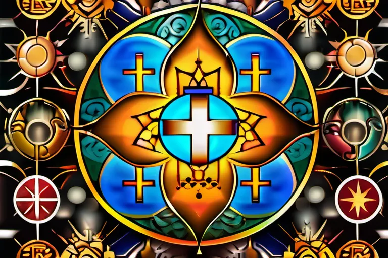 A colorful mosaic of various religious symbols representing different belief systems. - world religions