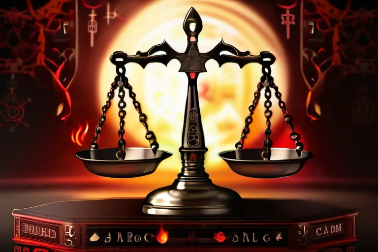 A visually striking image depicting a balance scale with symbols of Satanism on one side and various religious symbols on the other, symbolizing the comparison of beliefs. - Satanism, Beliefs, Comparison