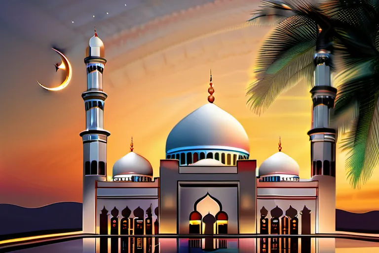 A serene mosque at sunset with five minarets representing the Five Pillars of Islam. - Five Pillars of Islam