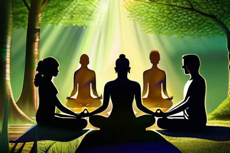 A serene image of a diverse group of people meditating together in a lush, natural setting, symbolizing unity, harmony, and spiritual growth. - best religion in the world according to science