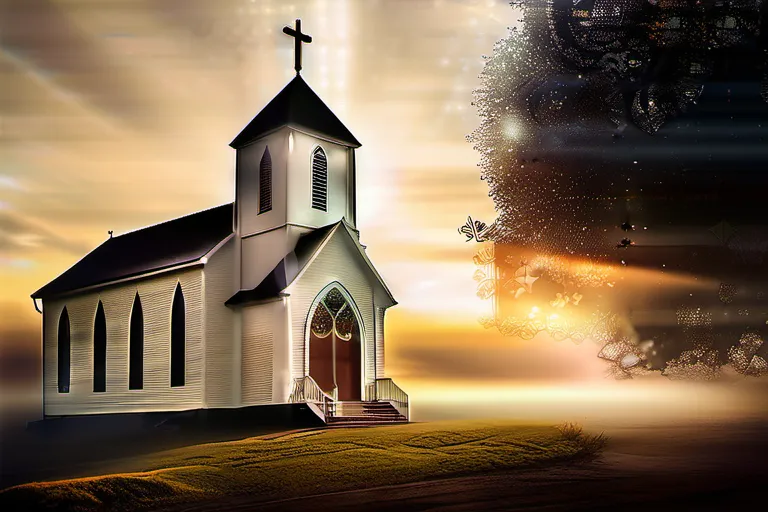 A serene image of a church with a cross and the words 'Church of God' subtly incorporated. - Church of God beliefs