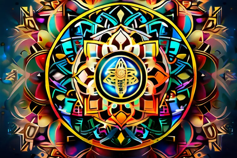 A colorful, intricate mandala representing the interconnectedness of various religious symbols. - key teachings of religions